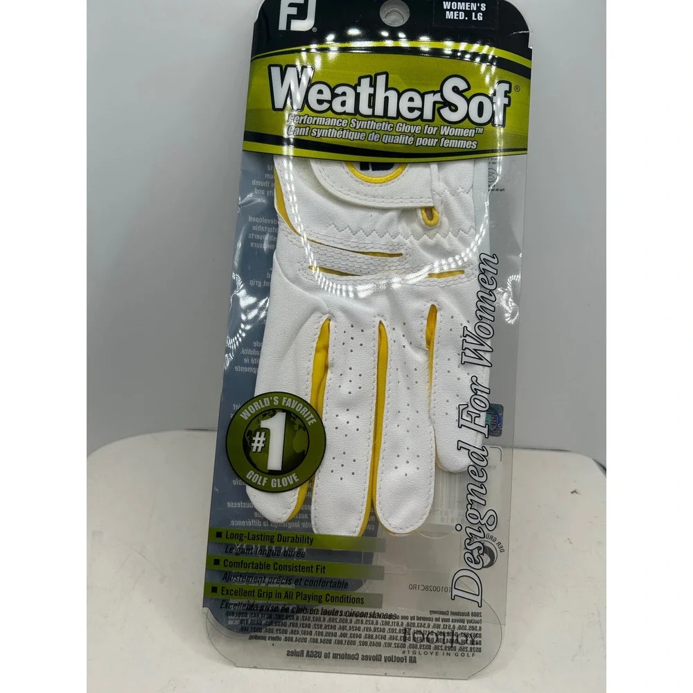 FootJoy WeatherSof Womens Golf Glove Left Hand Medium Large White Yellow 67810